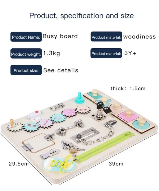 Montessori Busy Board – Activity Board for Toddlers – Fine Motor Skills Toy