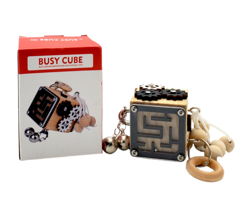 Montessori Wooden Busy Cube – Educational Toy for Kids, Portable, Fun & Developmental