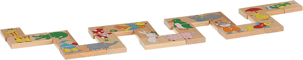 Animal Solitaire Domino Game - Educational Wooden Toy for Kids 3+ with Animal Fun