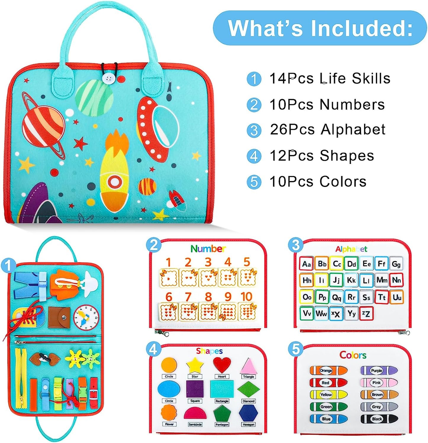 Montessori Busy Book – Space Theme – Preschool Learning & Travel Toy