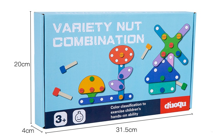 Wooden nut and bolt puzzle toy set for kids aged 3 and above