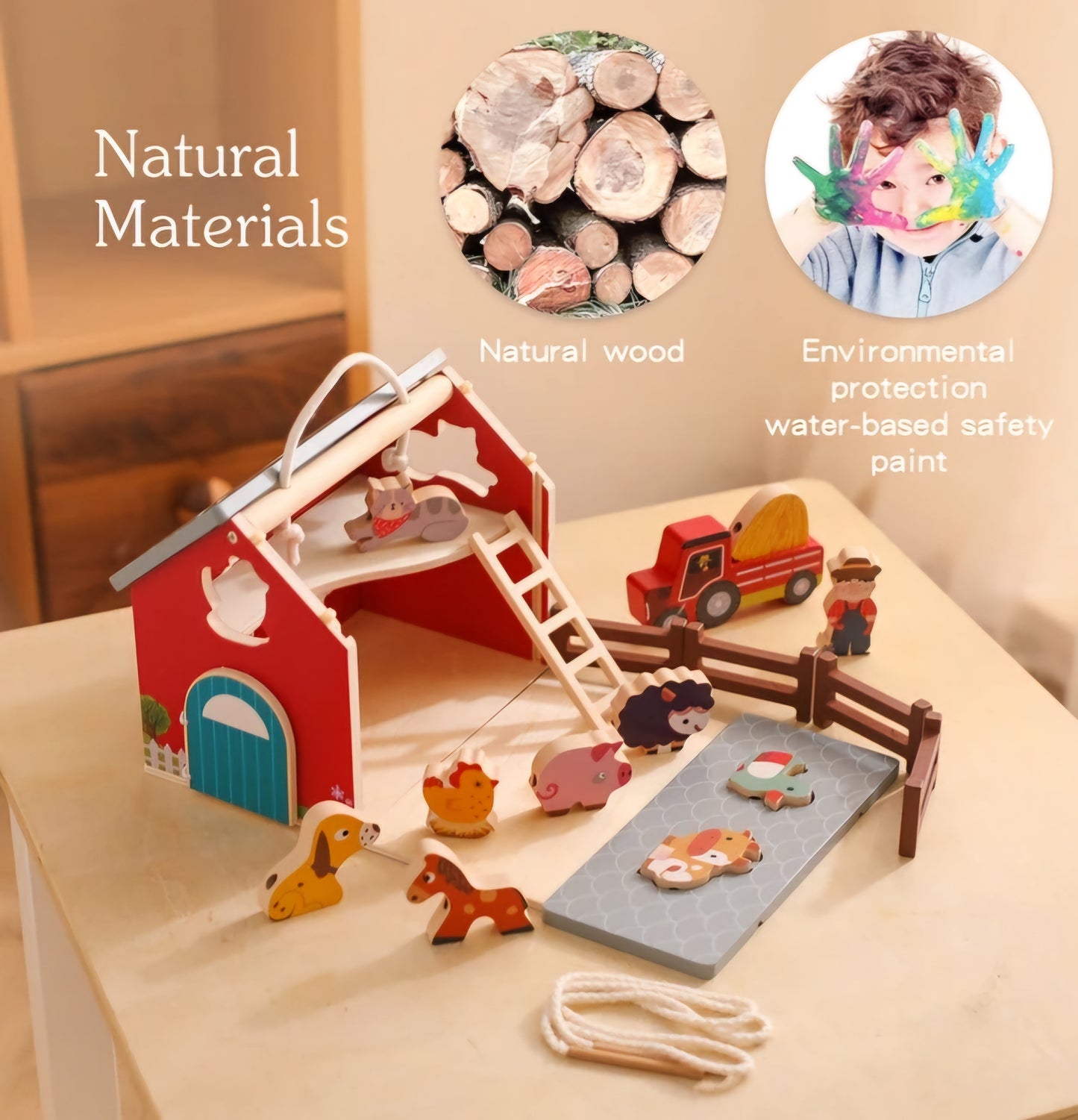 Old MacDonald's Farm Wooden Play Set & Animal Puzzle Toy for Toddlers