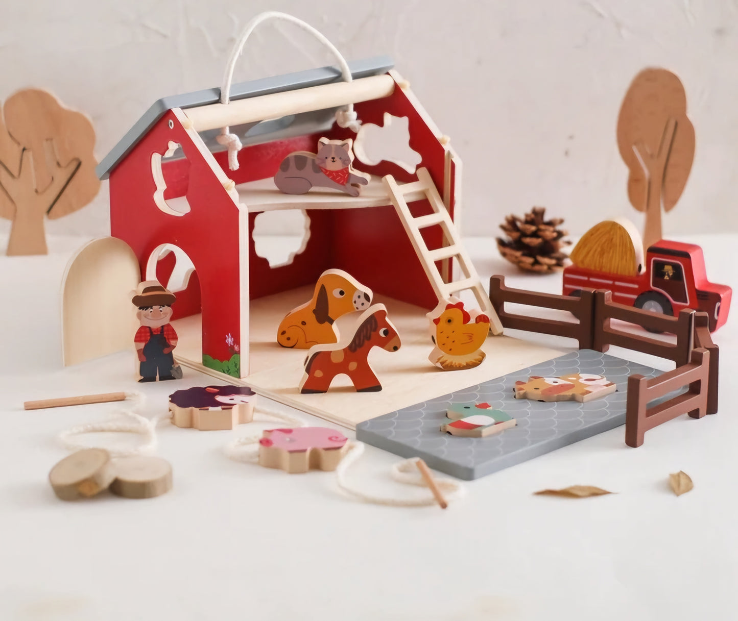 Old MacDonald's Farm Wooden Play Set & Animal Puzzle Toy for Toddlers