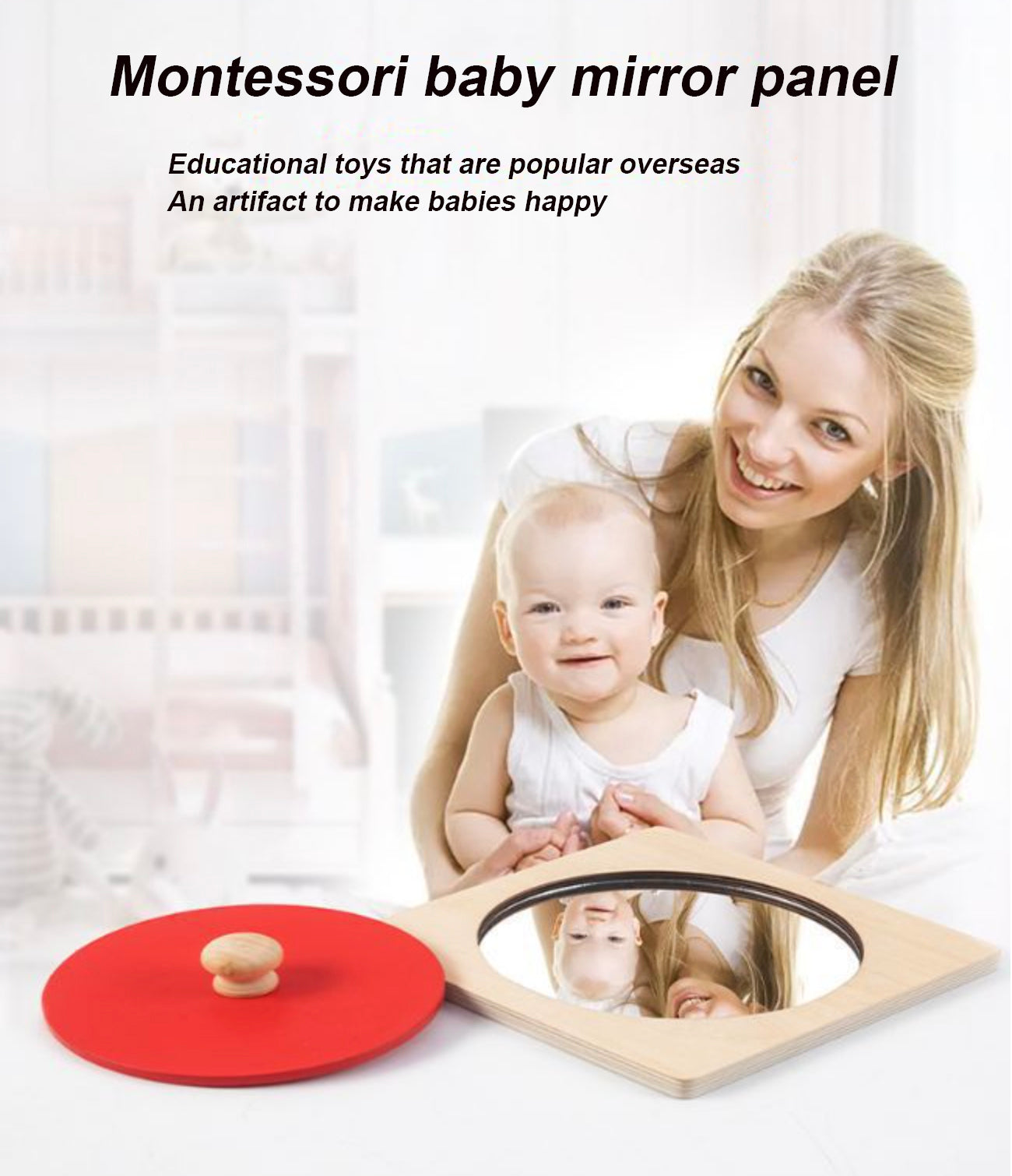 Montessori Baby Mirror – Peekaboo Knob Mirror Puzzle – Tummy Time Sensory Toy