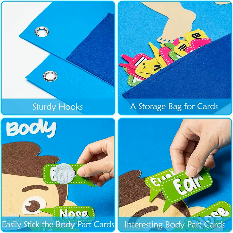 Felt Body Parts Learning Toy for Toddlers – Interactive Felt Board Set for Color Recognition and Education