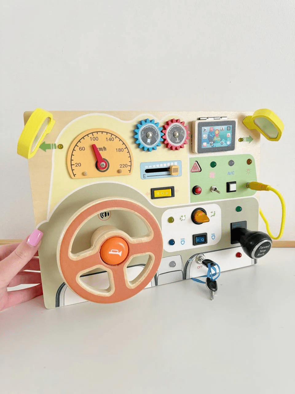 Montessori Wooden Busy Board for Toddlers – Interactive Car Toy