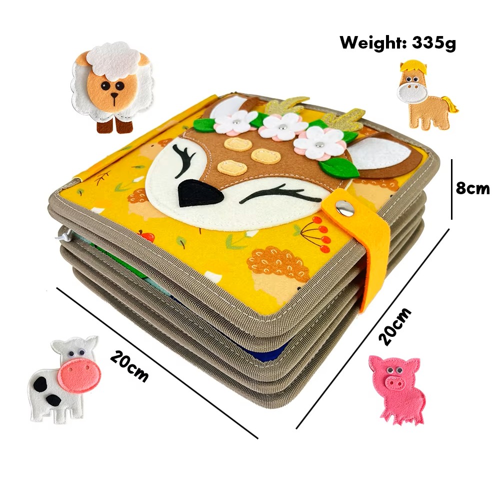 Unisex deer-themed quiet book ideal as a birthday gift for young kids
