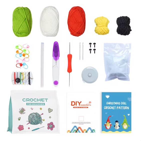 DIY Crochet Kit for Kids & Beginners – Christmas Doll Making Set with Yarn, Hooks, & Pattern Booklet | Perfect Gift for Creative Play