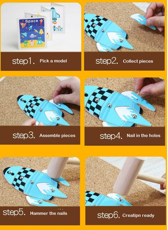 Space Hammer and Nails Game - Cork Board Hammering Set – Wooden Tap – Tap toy