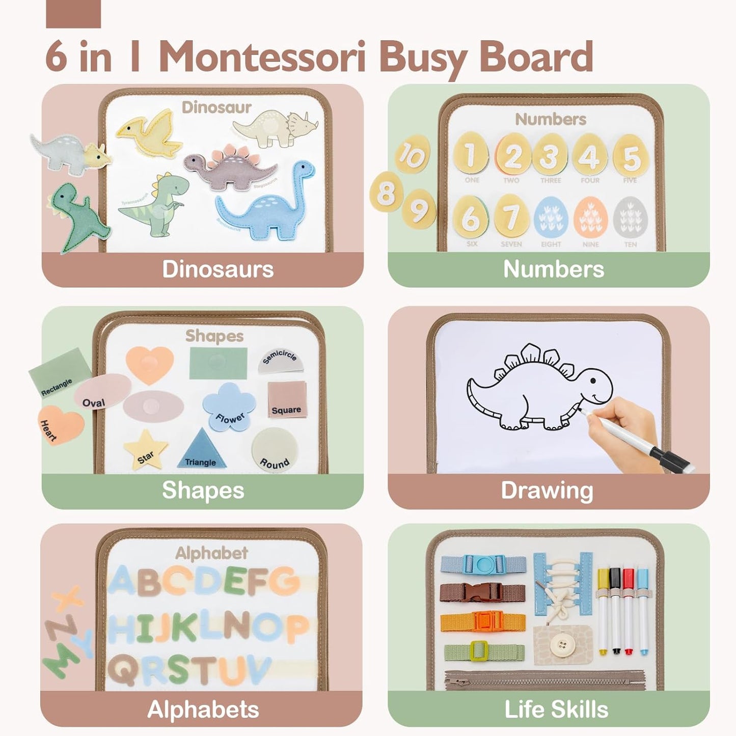 Dinosaur Busy Book for Kids – Montessori Learning Activity Book | Educational Toddler Toy | Fine Motor Skills & Early Learning