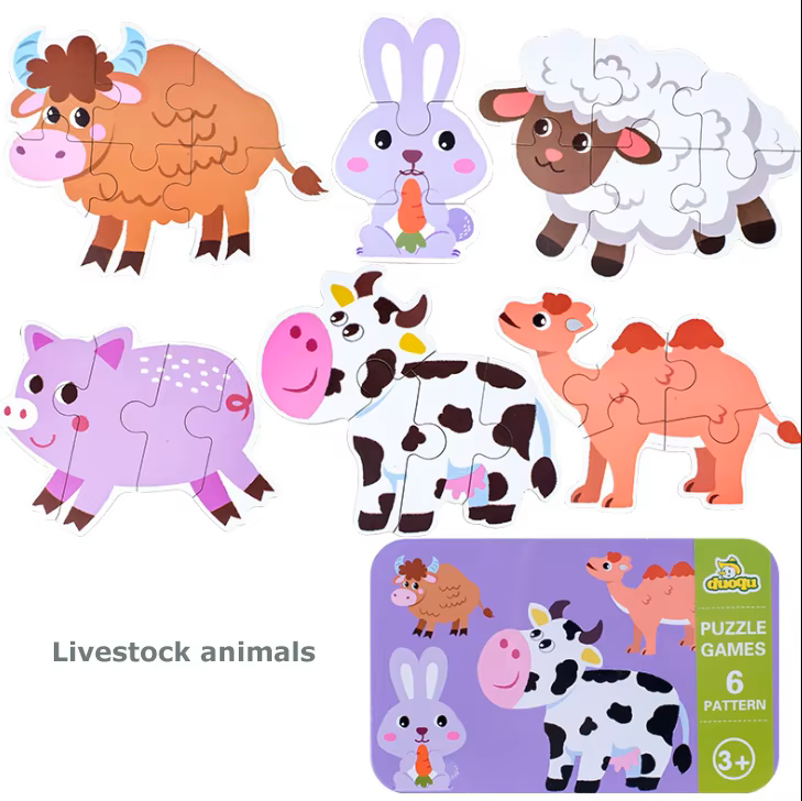 Farm animals puzzle in a box – cow, sheep, pig and barnyard friends educational toy for toddlers by ToyTribe