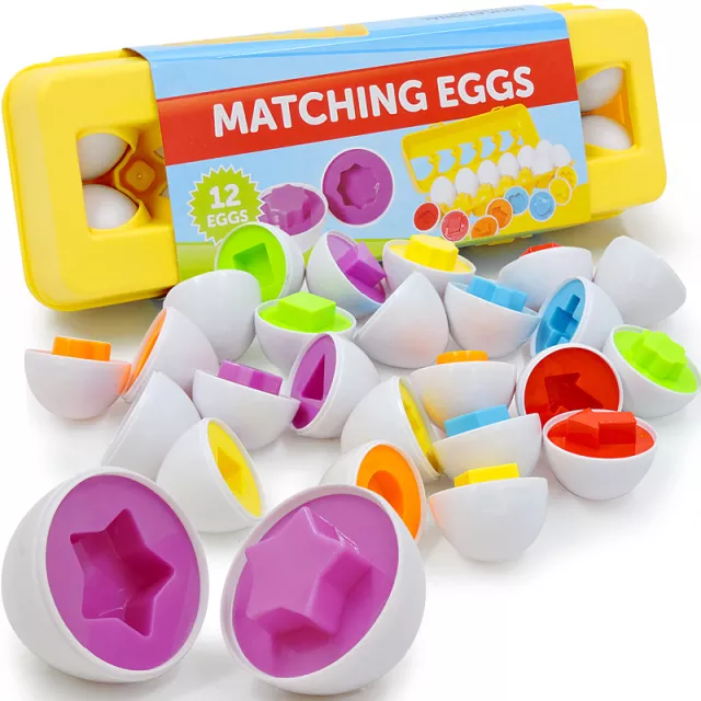 Easter Egg Color & Shape Matching Toy – 12 Piece Educational Egg Set for Toddlers