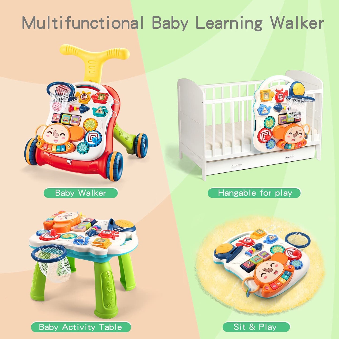 2-in-1 Sit-to-Stand Walker and Activity Table - Baby Walker Toy for Toddlers