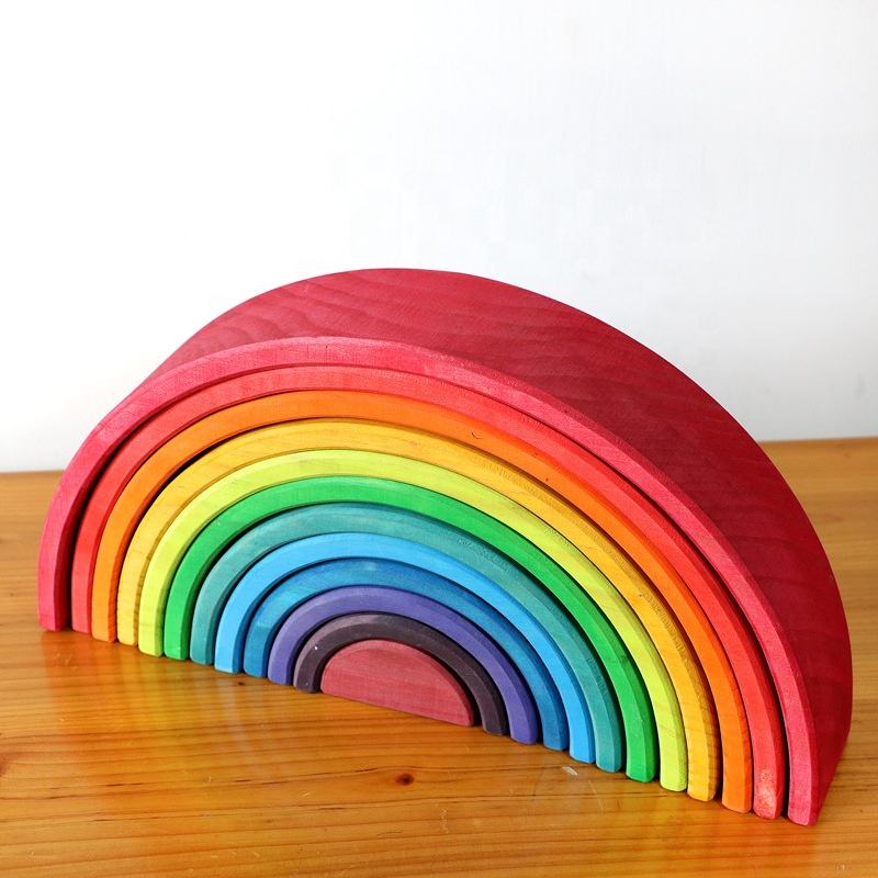 Large Wooden Rainbow Stacker – Montessori Eco-Friendly Toy for Toddlers & Kids 12pcs