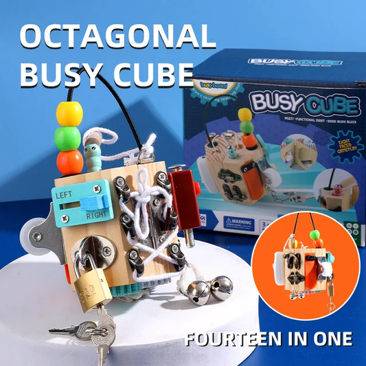 Montessori Busy Cube 8 Sided -  Wooden Busy Cube - Toddler Busy Cube
