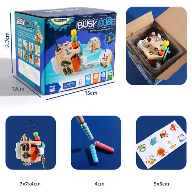 Montessori Busy Cube 8 Sided -  Wooden Busy Cube - Toddler Busy Cube