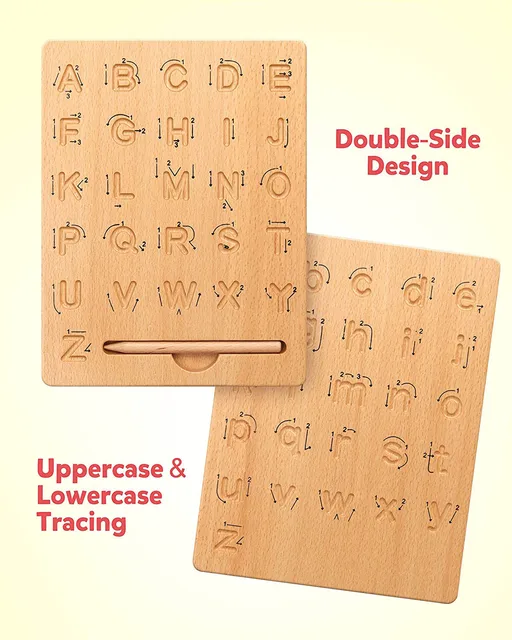 Reversible Wooden Alphabet Tracing Board - Double Sided Alphabet board ...