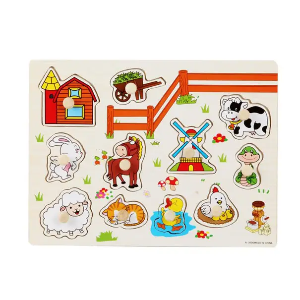Wooden Farm Animals Puzzle - Farm Animal Peg Board - Farm Animals Puzz ...