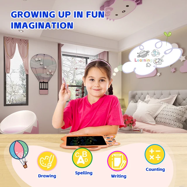 Stylus in hand for cartoon rabbit-shaped LCD drawing tablet – ideal for sketching, doodling, and learning

