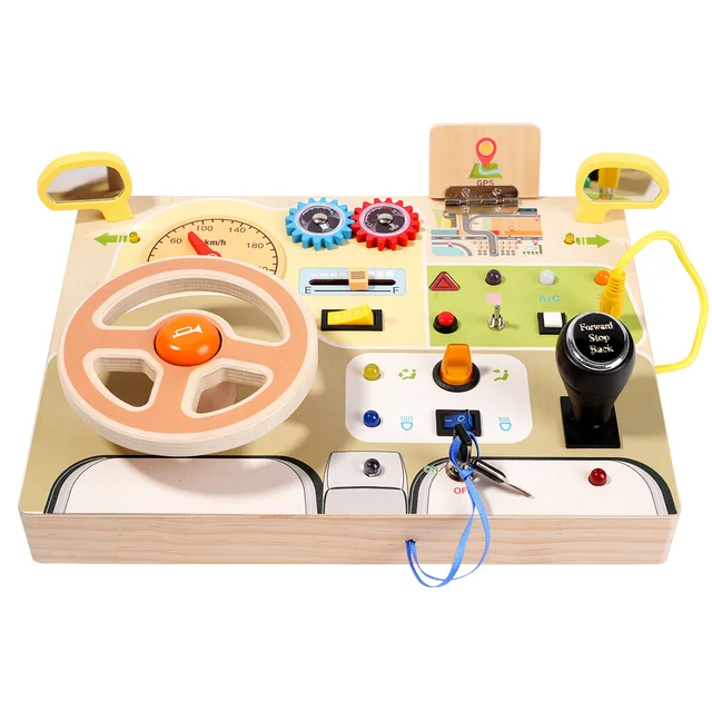 Montessori Wooden Busy Board for Toddlers – Interactive Car Toy