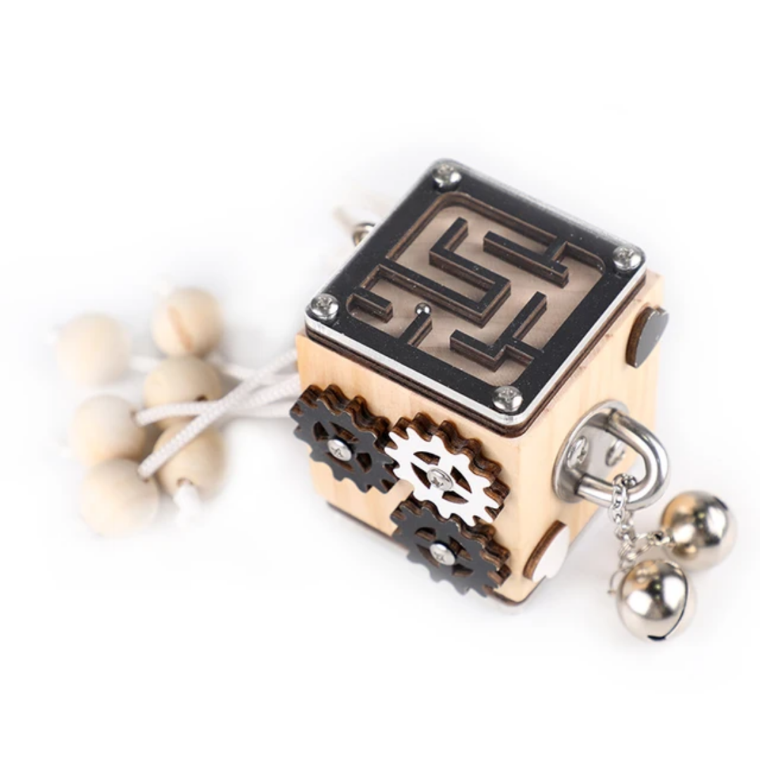 Montessori Wooden Busy Cube – Educational Toy for Kids, Portable, Fun & Developmental