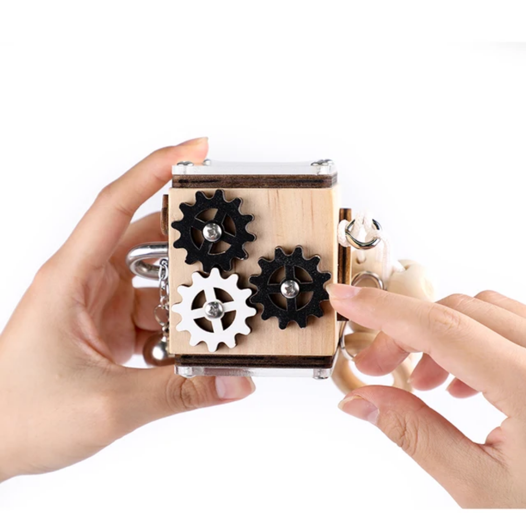 Montessori Wooden Busy Cube – Educational Toy for Kids, Portable, Fun & Developmental