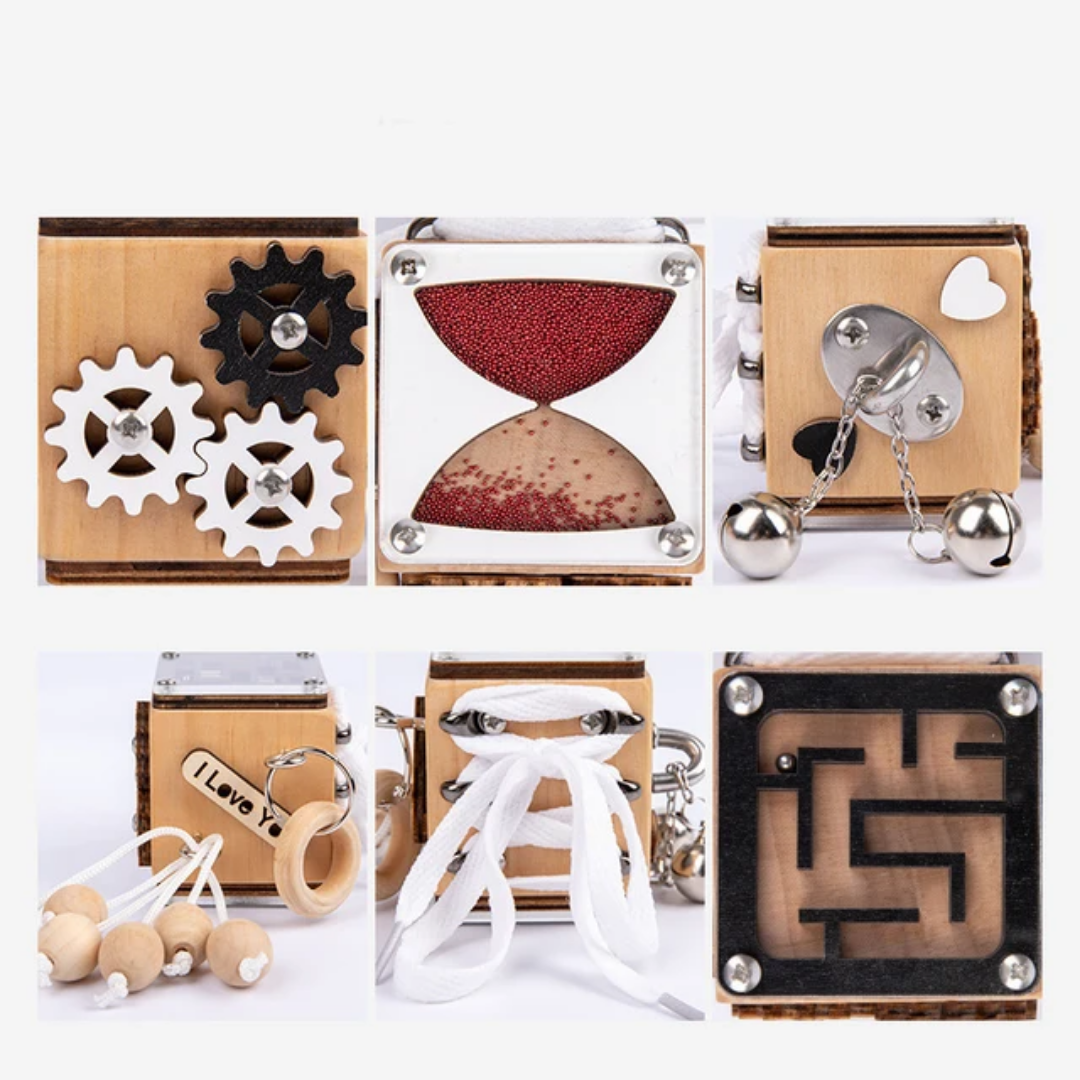 Montessori Wooden Busy Cube – Educational Toy for Kids, Portable, Fun & Developmental
