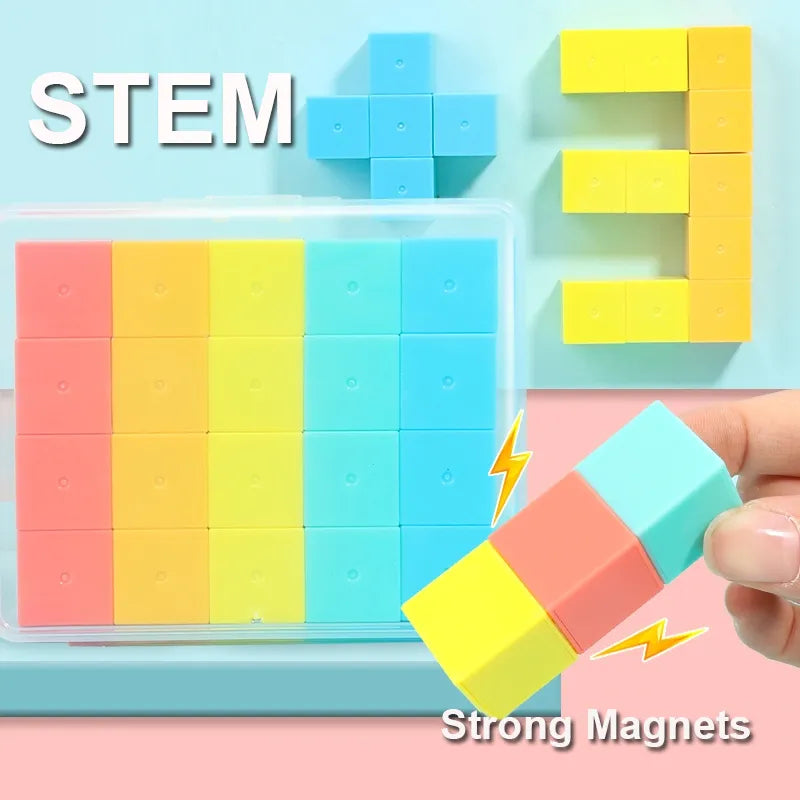 20pc Magnetic Cubes Educational Building Toy Set – Pastel Math Geometry Blocks