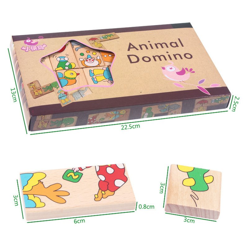 Animal Solitaire Domino Game - Educational Wooden Toy for Kids 3+ with Animal Fun