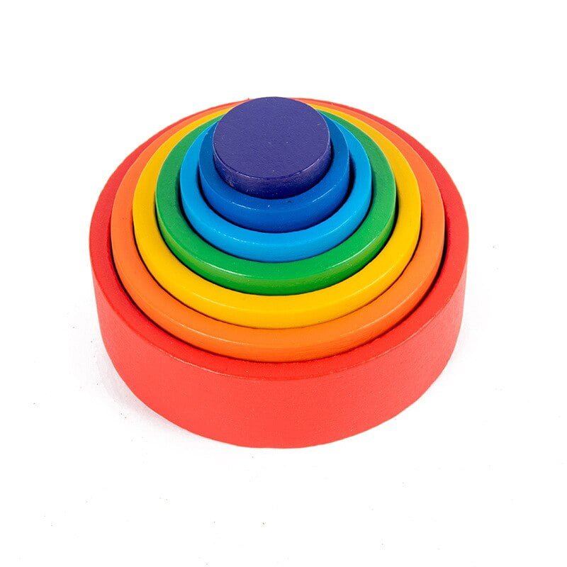 Wooden Rainbow Stacker Nesting Puzzle Blocks – 27 Pieces Montessori Toy for Kids - Small version