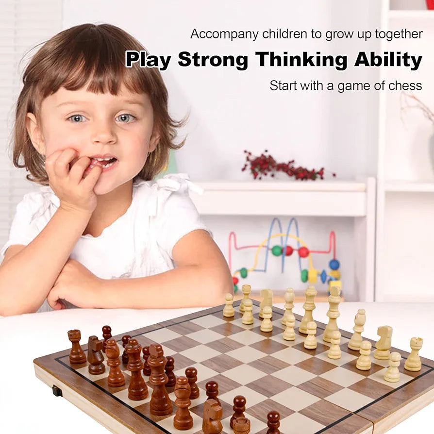 Wooden Chess & Checkers Magnetic Board - Classic Strategy & Fun in a Gift Box