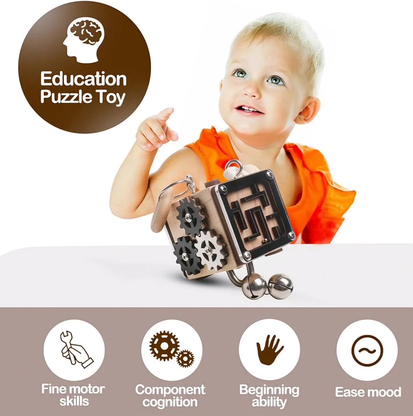 Montessori Wooden Busy Cube – Educational Toy for Kids, Portable, Fun & Developmental