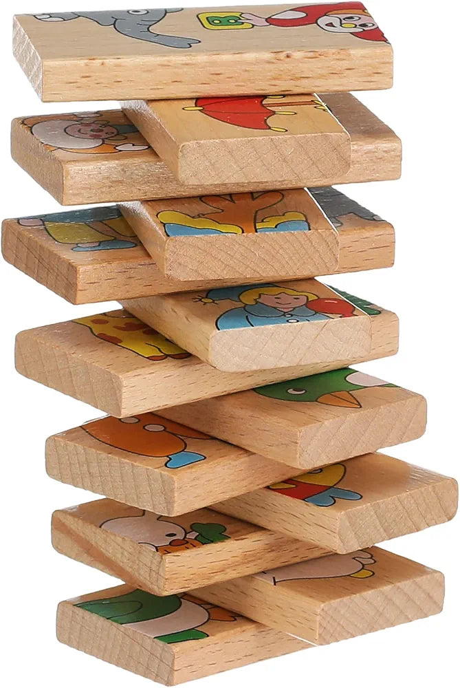 Animal Solitaire Domino Game - Educational Wooden Toy for Kids 3+ with Animal Fun