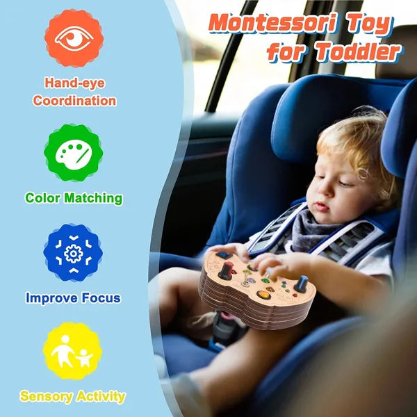 Montessori Busy Board for Toddlers – LED Lights & Interactive Learning Toy