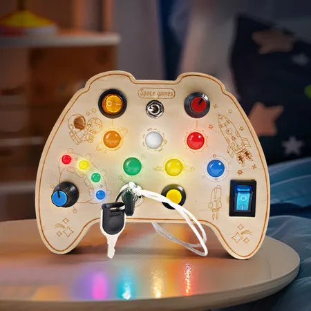 Montessori Busy Board for Toddlers – LED Lights & Interactive Learning Toy