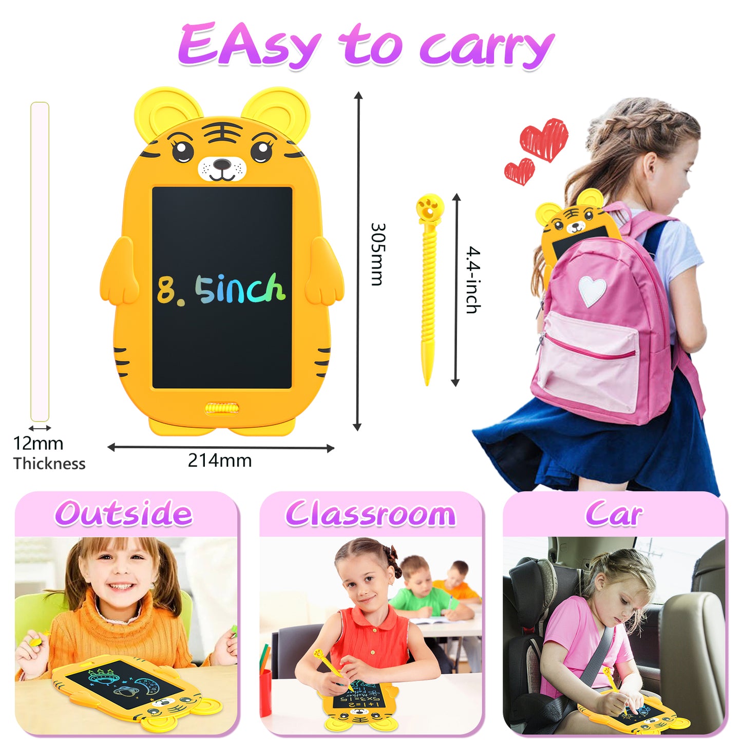 Kids Doodle Board LCD Writing Tablet – 8.5” Reusable Drawing Pad | Animal Designs