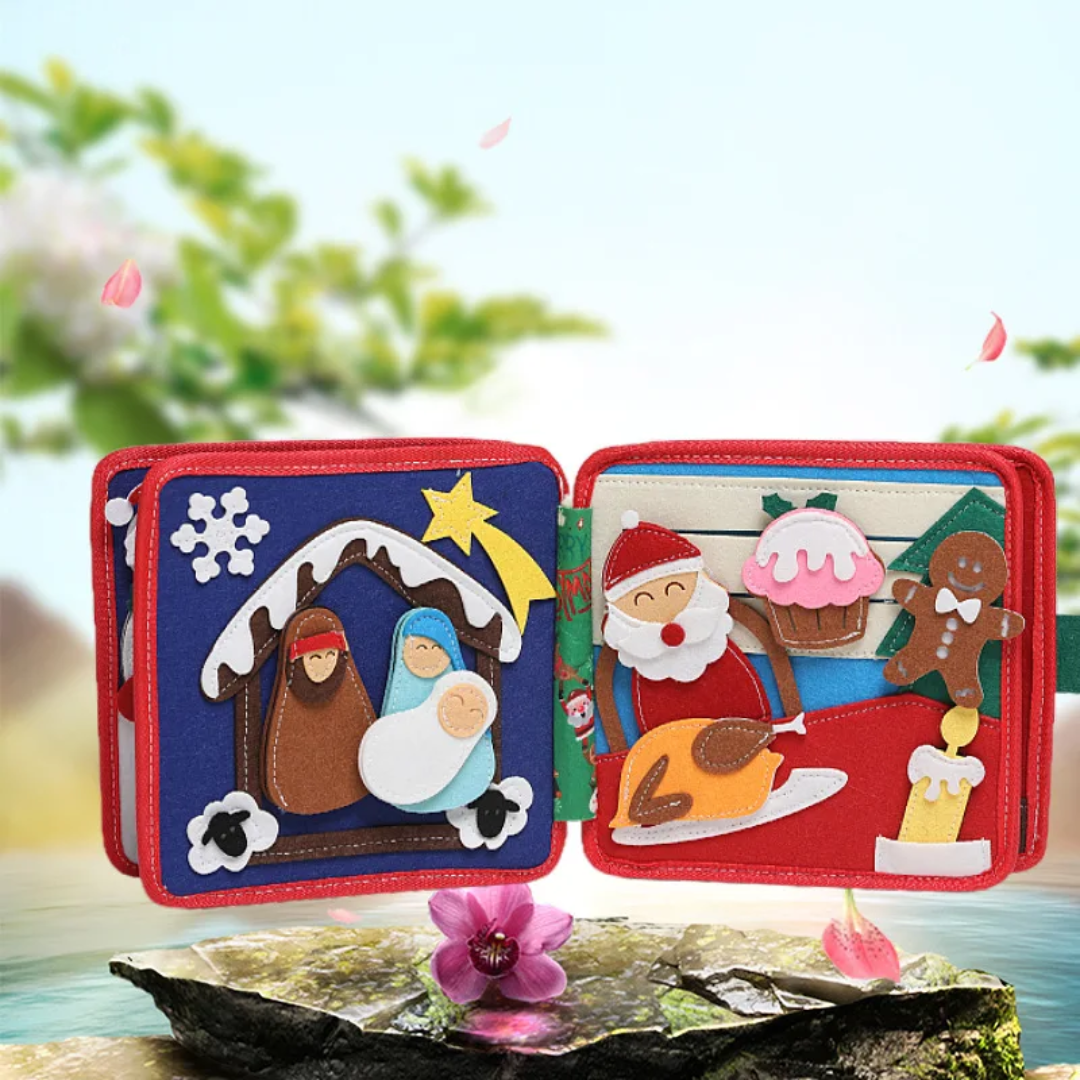 Christmas Busy Book for toddlers with Santa and reindeer felt activities
