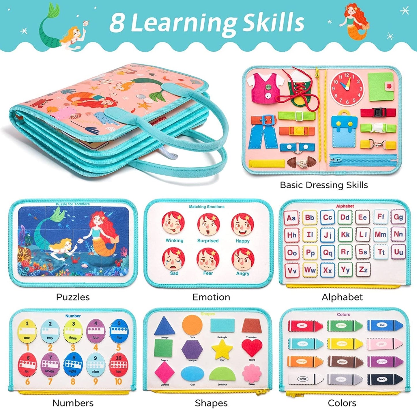 Montessori Busy Book – Mermaid Theme – Preschool Learning & Travel Toy