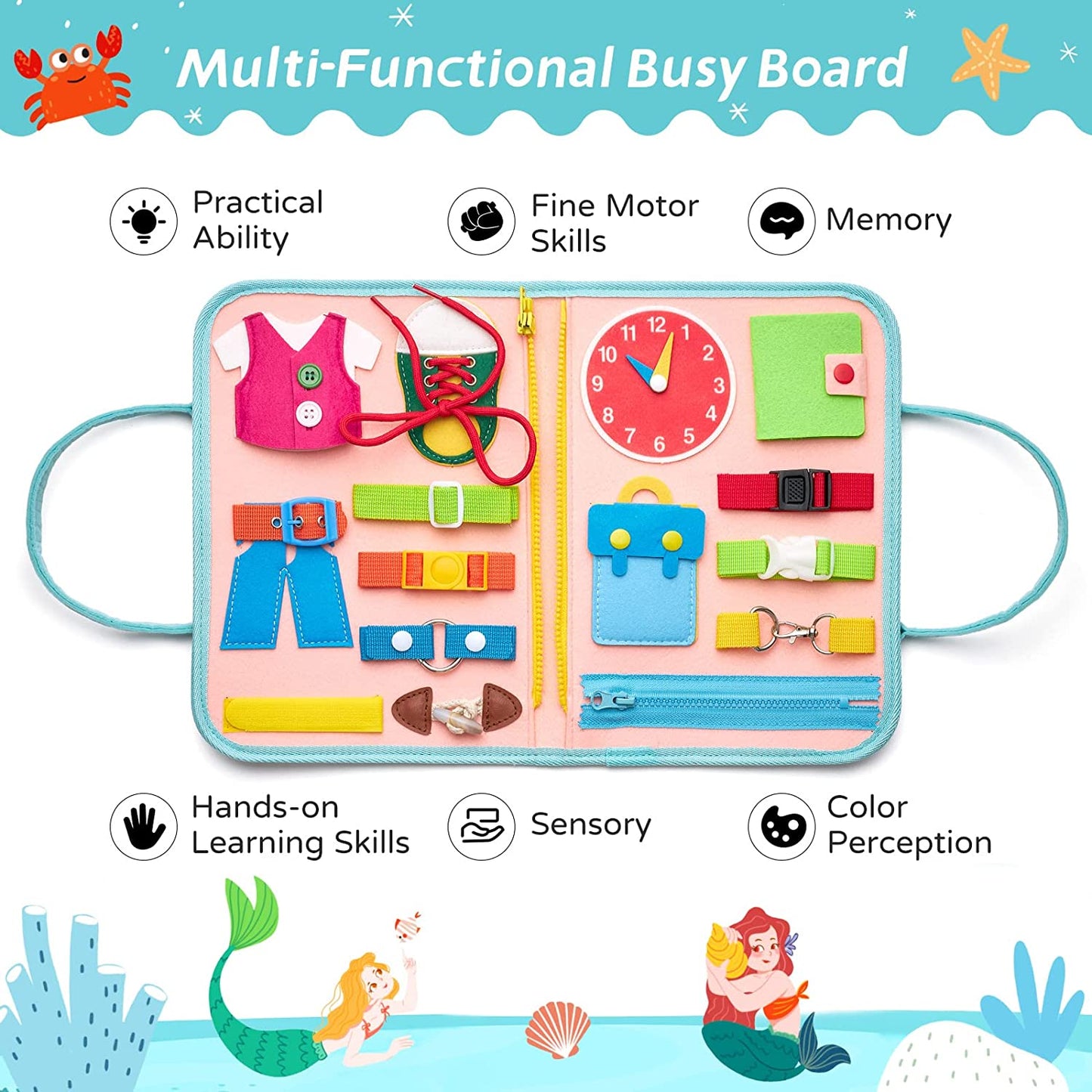 Montessori Busy Book – Mermaid Theme – Preschool Learning & Travel Toy