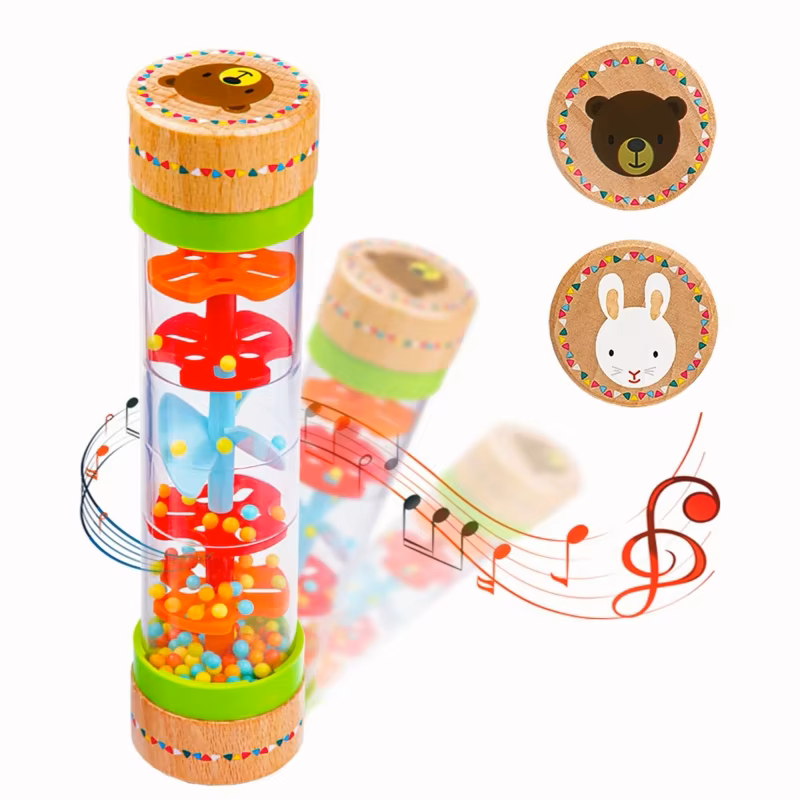 Beaded Raindrops Rattle – Wooden Rainmaker Sensory Toy for Kids