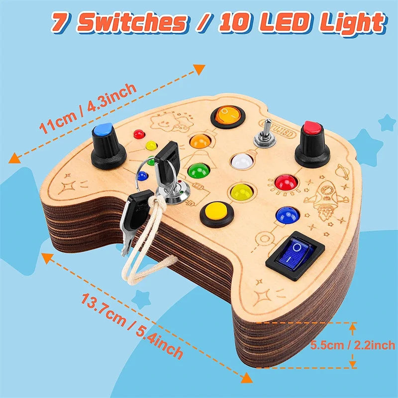 Montessori Busy Board for Toddlers – LED Lights & Interactive Learning Toy