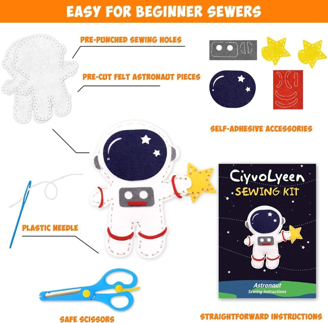 Kids Sewing Craft Kit - Creative Felt Activity Set for Kids (Multiple Themes)