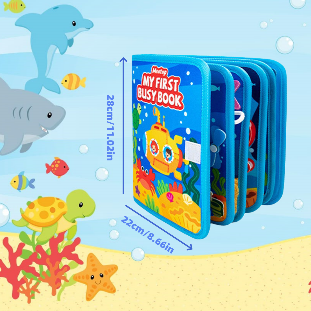 Toddler playing with Sea-Themed Felt Busy Book, boosting fine motor skills
