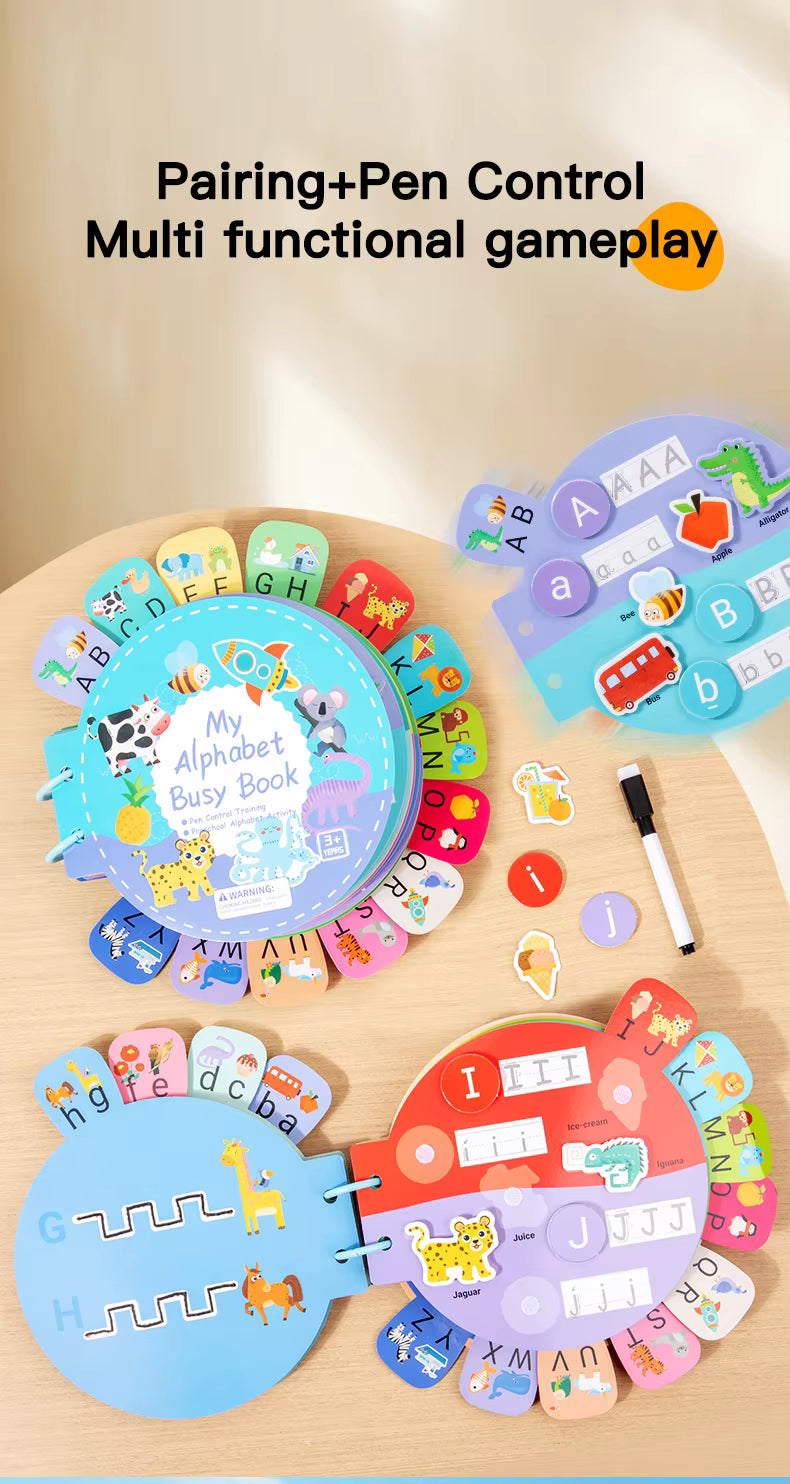 Alphabet Learning Busy Book for Toddlers – Montessori-Inspired Quiet Book, Preschool Activity & Travel Toy