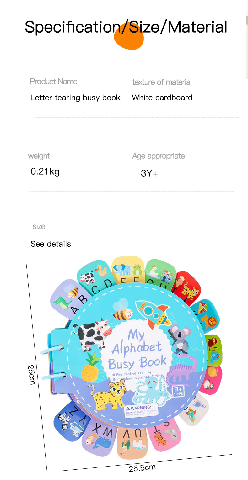Alphabet Learning Busy Book for Toddlers – Montessori-Inspired Quiet Book, Preschool Activity & Travel Toy