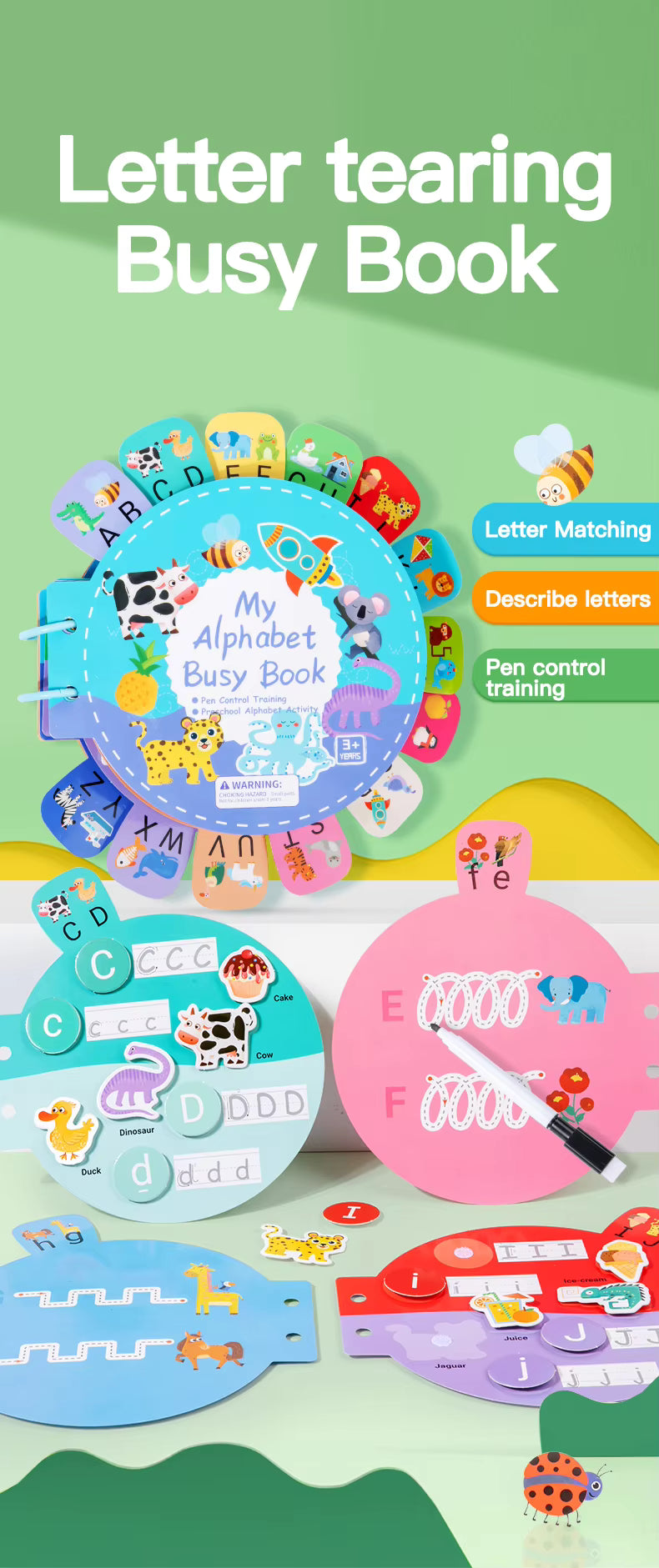 Alphabet Learning Busy Book for Toddlers – Montessori-Inspired Quiet Book, Preschool Activity & Travel Toy