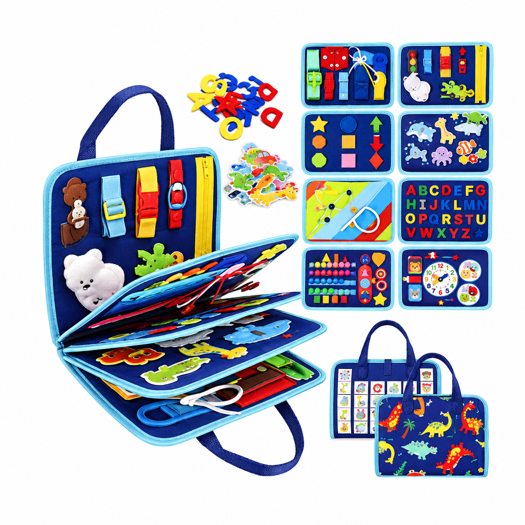 Soft felt busy board activity book with carry handle