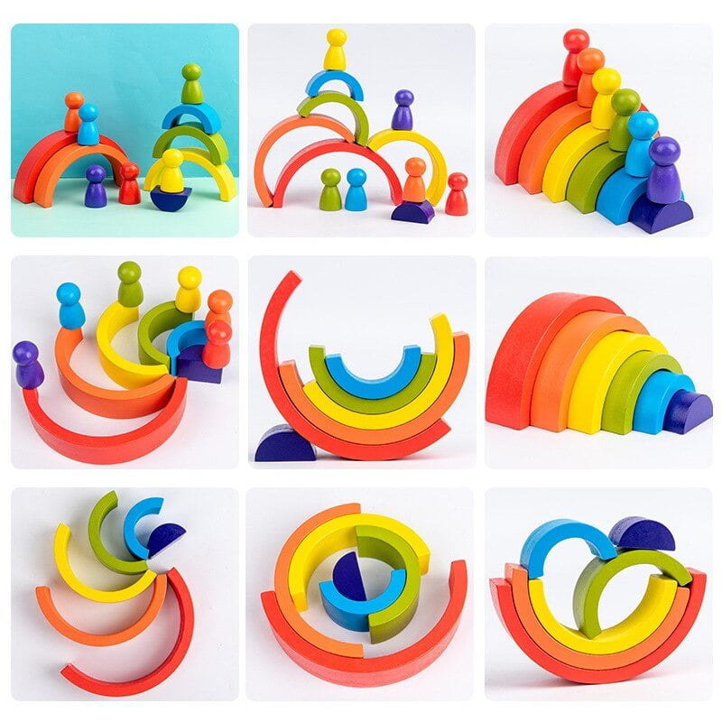 Wooden Rainbow Stacker Nesting Puzzle Blocks – 27 Pieces Montessori Toy for Kids - Small version