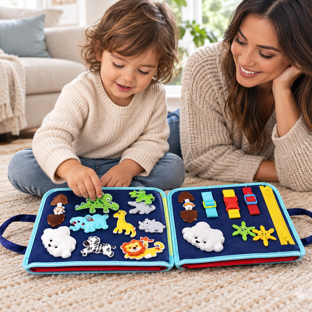 Colour and shape matching activities on the busy board
