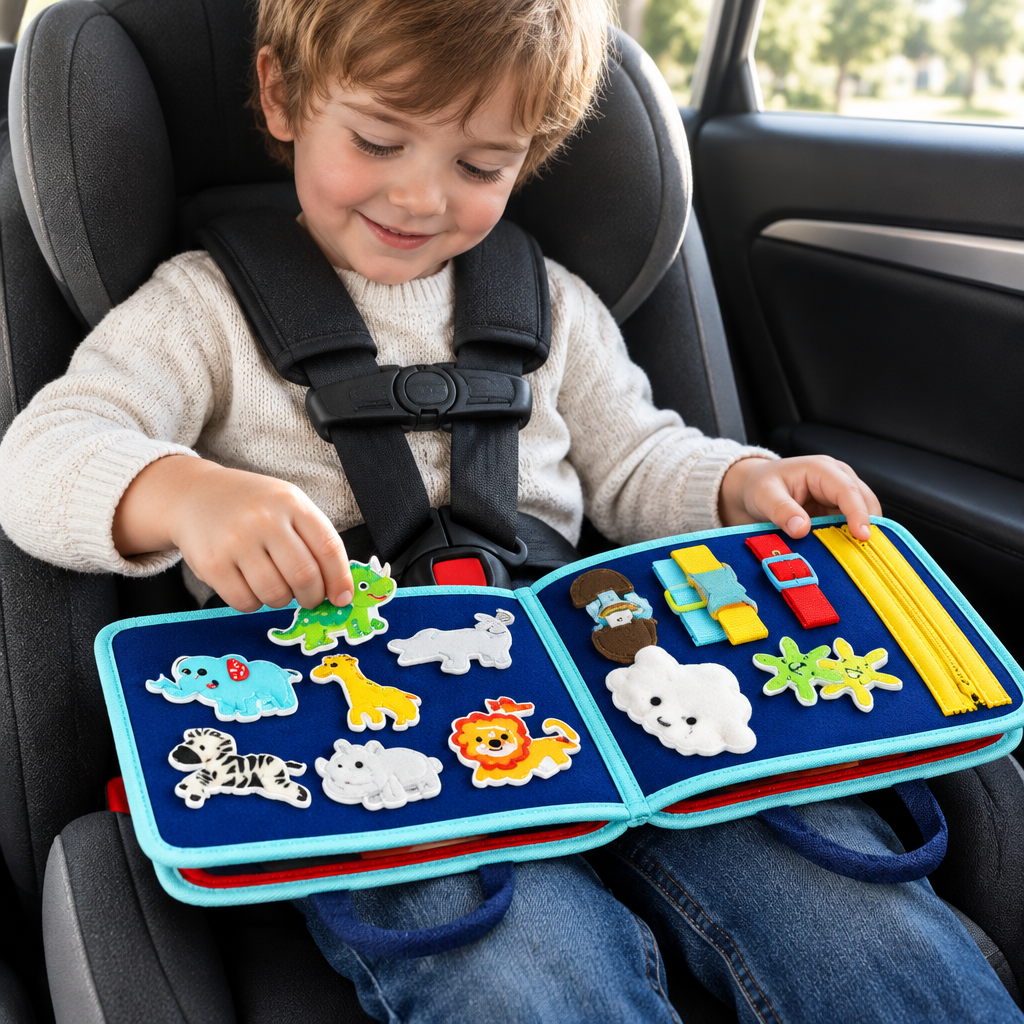Busy board activities featuring letters, numbers and shapes
